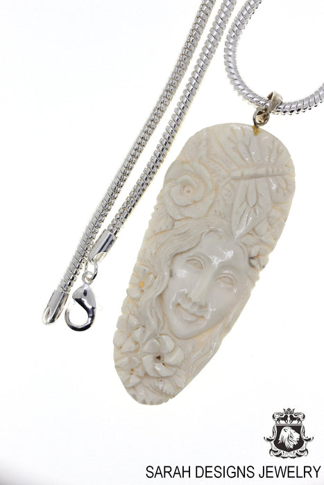 Lady Butterfly Carving Silver Pendant & Chain C186