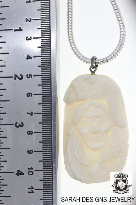 Shaman Bear Carving Silver Pendant & Chain C196