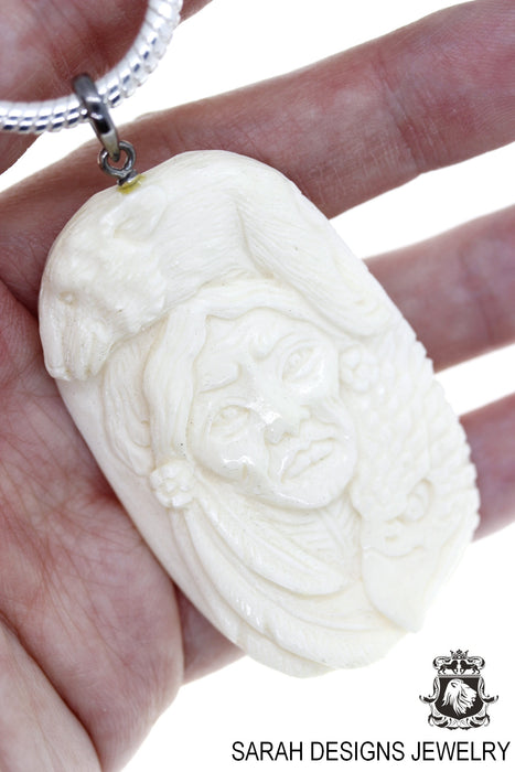 Shaman Bear Carving Silver Pendant & Chain C196