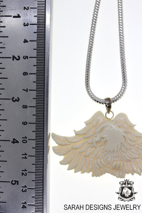 Feathered Eagle Carving Silver Pendant & Chain C205