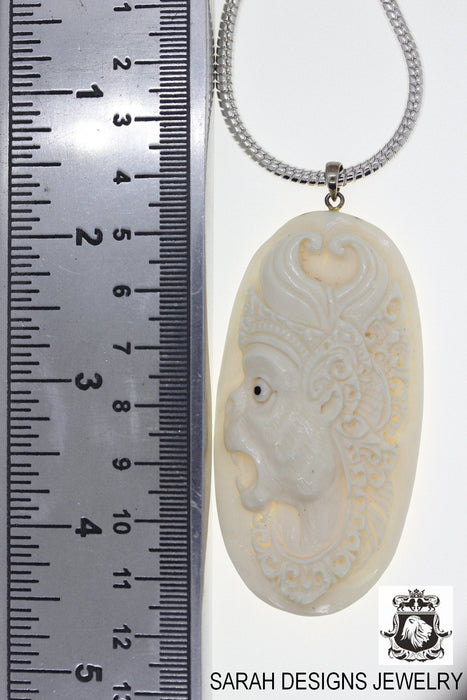 Monkey God Hanuman Bajrangbali Carving Silver Pendant & Chain C208