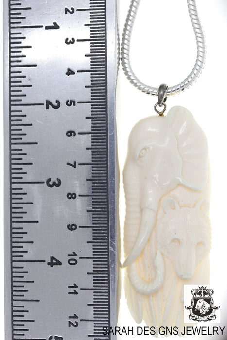 Bear Elephant Carving Silver Pendant & Chain C215