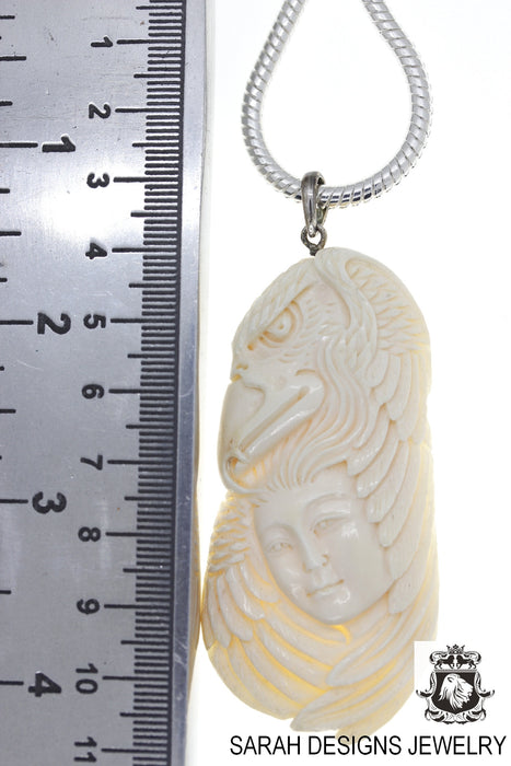 Lady Eagle Carving Silver Pendant & Chain C223