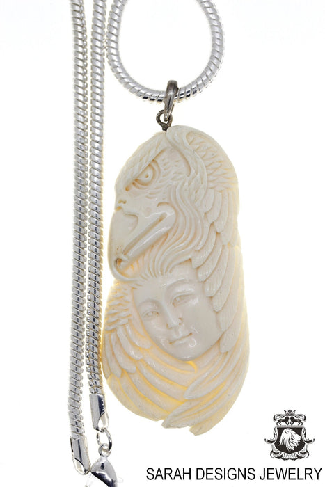 Lady Eagle Carving Silver Pendant & Chain C223