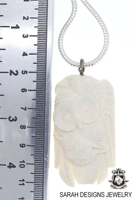Eagle Owl Carving Silver Pendant & Chain C227