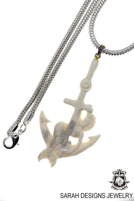 Mermaid on an Anchor Carving Silver Pendant & Chain C233