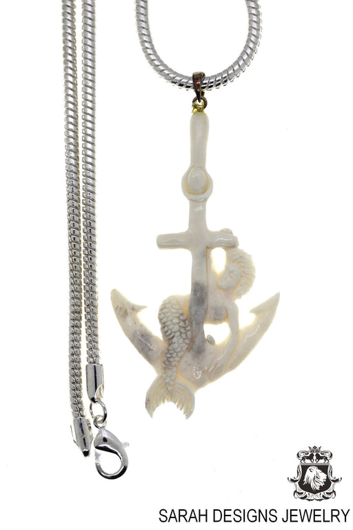 Mermaid on an Anchor Carving Silver Pendant & Chain C233