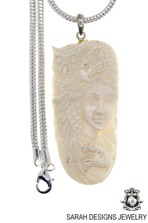 Lady Eagle Owl Carving Pendant 4mm Snake Chain C234