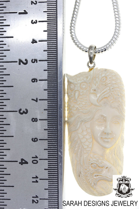 Lady Eagle Owl Carving Pendant 4mm Snake Chain C234