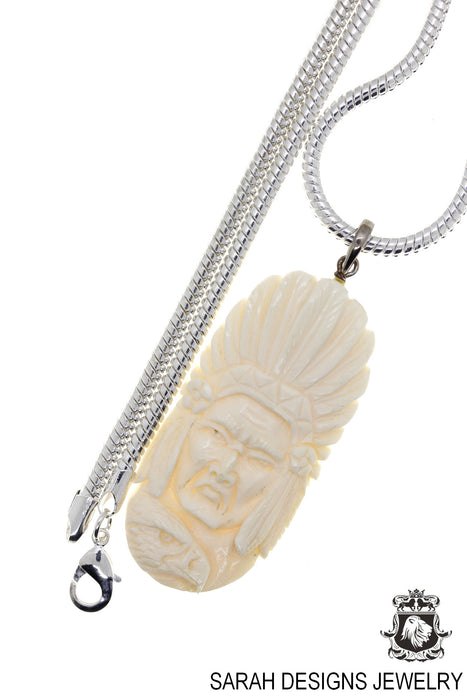 Chief Geronimo Carving Pendant 4mm Snake Chain C246