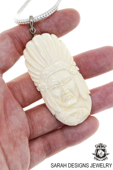 Chief Geronimo Carving Pendant 4mm Snake Chain C246