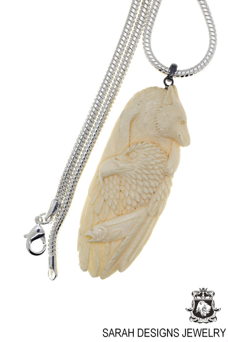 Salmon Eagle Bear Carving Silver Pendant & Chain C251