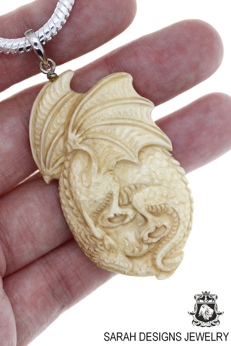 Celtic Dragon Carving Silver Pendant & Chain C253
