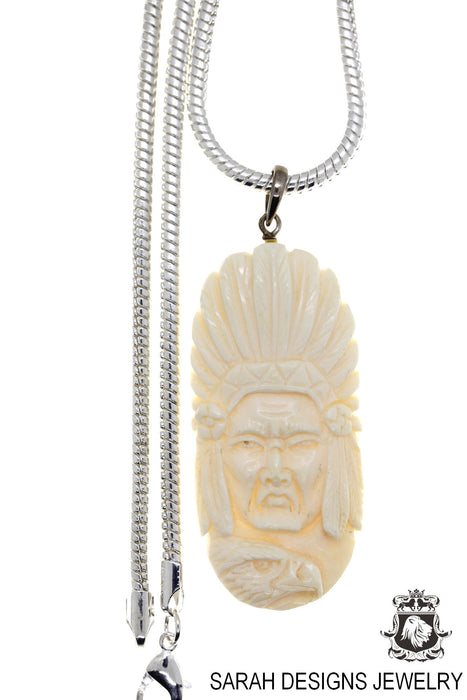 Chief Geronimo Carving Silver Pendant & Chain C246