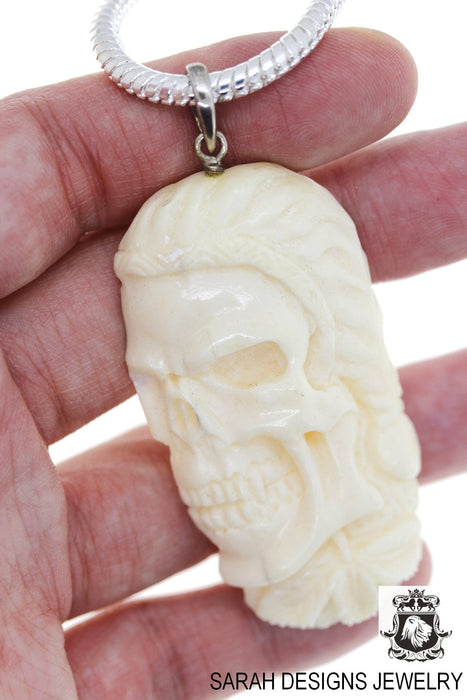Peruke wearing Judge Skull Carving Silver Pendant & Chain C271