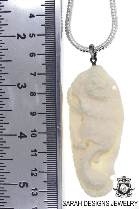 Crouching Persian Cat Carving Pendant 4mm Snake Chain C274