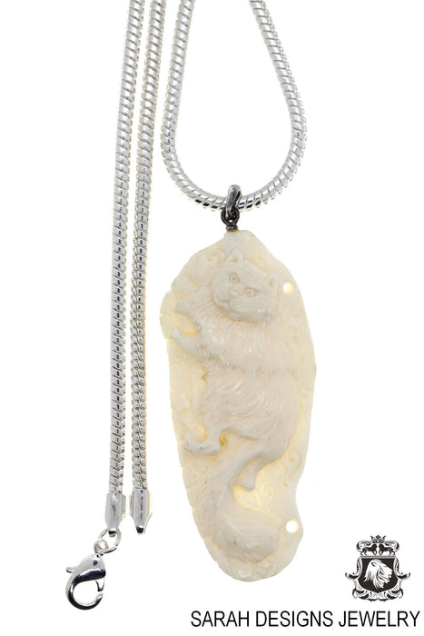 Crouching Persian Cat Carving Pendant 4mm Snake Chain C274