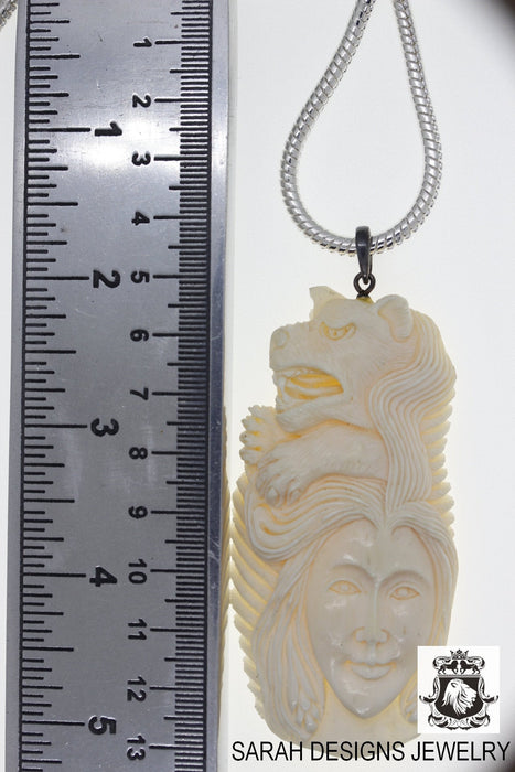 Lady Tiger Carving Silver Pendant & Chain C285
