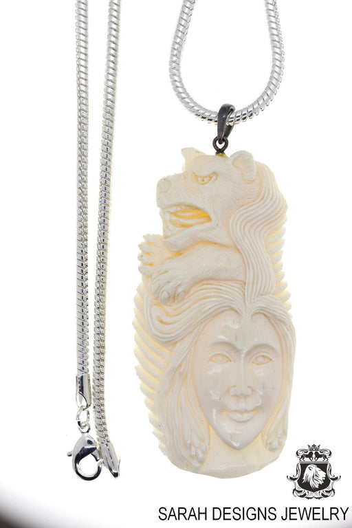 Lady Tiger Carving Silver Pendant & Chain C285