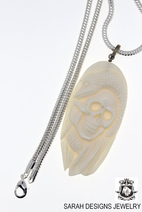 Skull Carving Silver Pendant & Chain C289