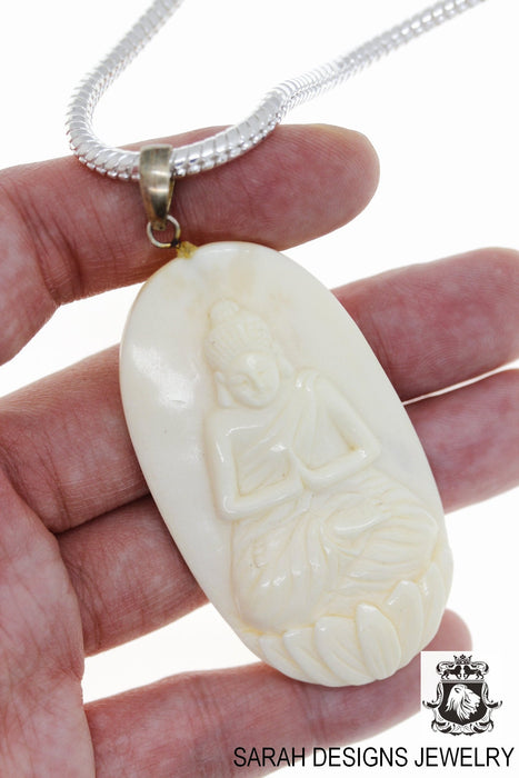 Kwan Yin Guanyin Buddha Carving Silver Pendant & Chain C305