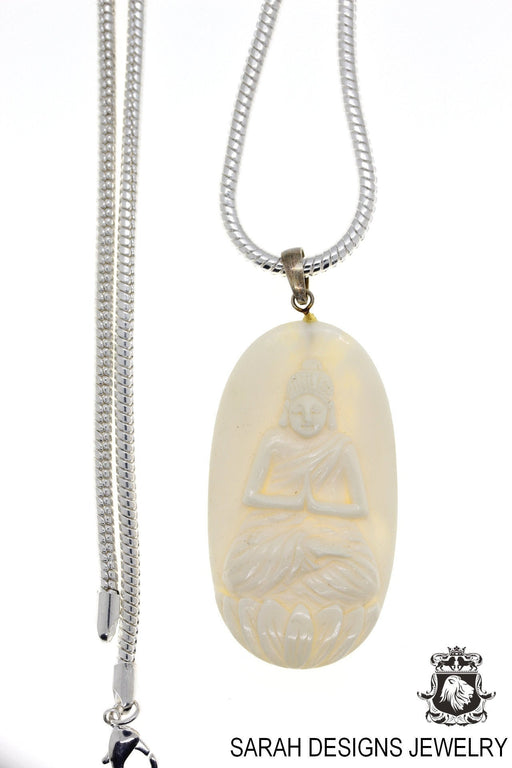 Kwan Yin Guanyin Buddha Carving Silver Pendant & Chain C305