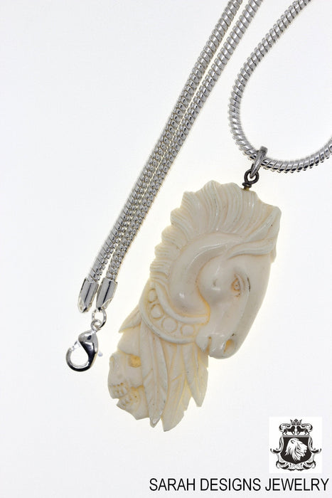 Horse and Skull Carving Silver Pendant & Chain C309