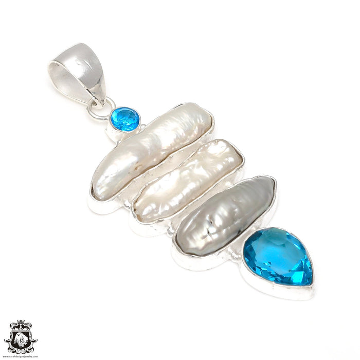 Pearl Blue Topaz Pendant & Chain P6503
