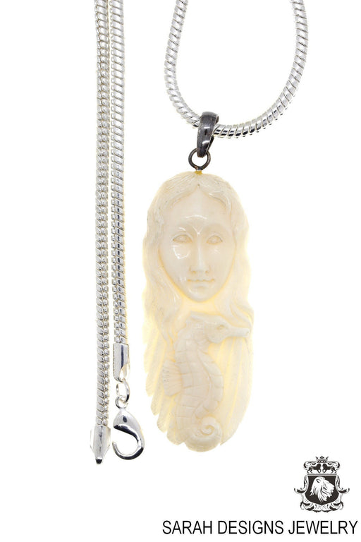 Woman with Seahorse Carving Pendant 4mm Snake Chain C184