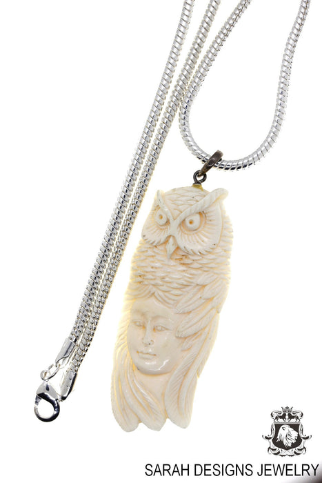 Lady Owl Carving Pendant 4mm Snake Chain C293