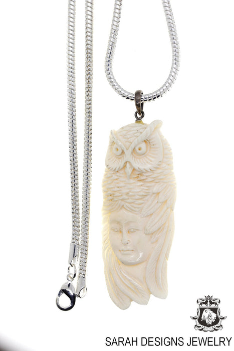 Lady Owl Carving Pendant 4mm Snake Chain C293
