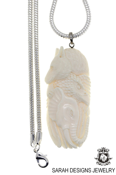 Bear Eagle Elephant Carving Silver Pendant & Chain C179