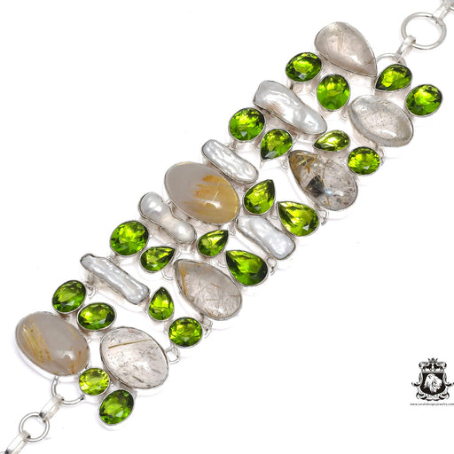 Rutile Quartz Peridot Pearl Bracelet B3555