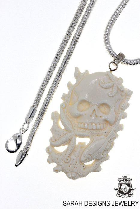 Skull Intertwined with Starfish Bone Carving Pendant 4mm Snake Chain C142