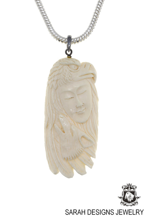 Woman Wolf Eagle Carving Pendant 4mm Snake Chain C152