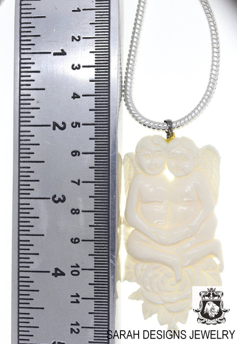 Two Angels on a Flower Carving Pendant 4mm Snake Chain C153
