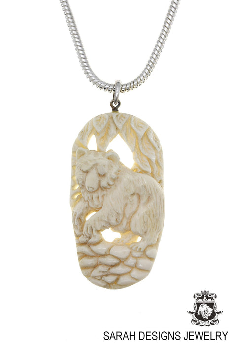 Bear Engraved on an Acorn Carving Silver Pendant & Chain C162