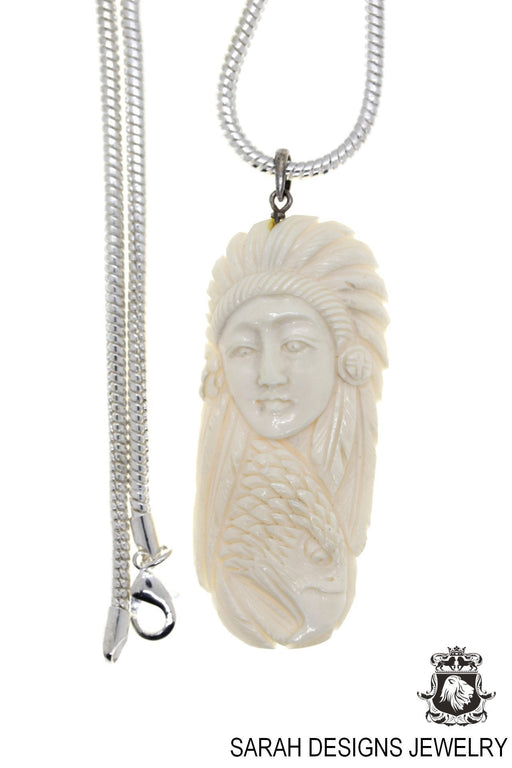 Feathered Lady with an Eagle Carving Pendant 4mm Snake Chain C167