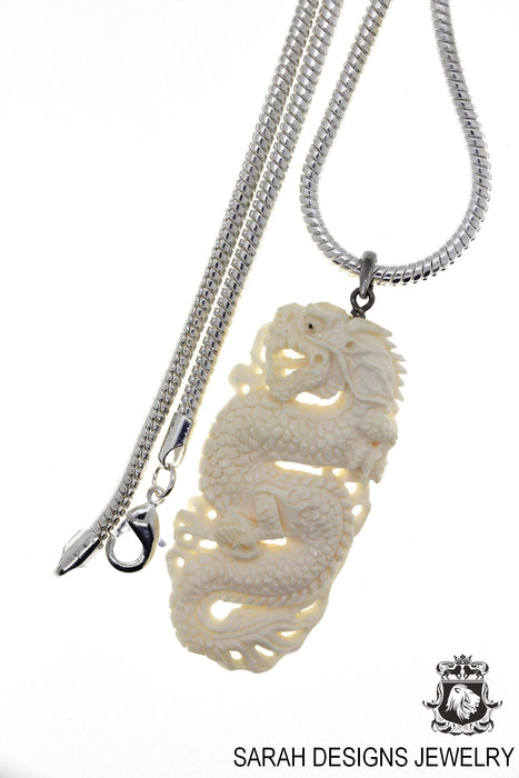 Celtic Dragon Carving Silver Pendant & Chain C176