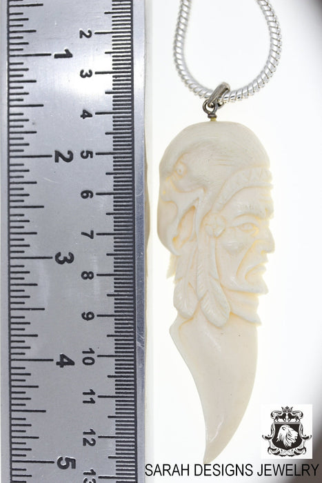 Shaman with Golden Eagle Carving Silver Pendant & Chain C183