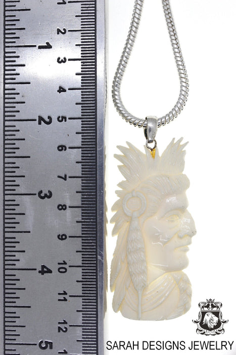 Chief Hiawatha Carving Pendant 4mm Snake Chain C191