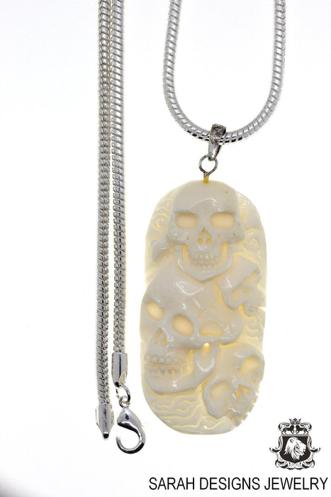 Skull Island Carving Silver Pendant & Chain C206