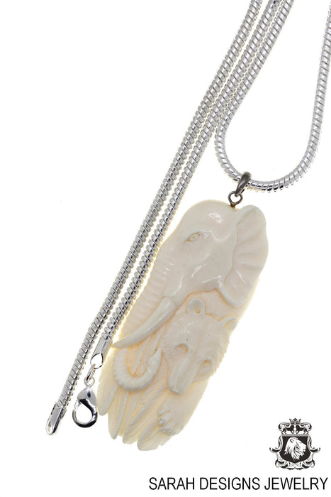 Bear Elephant Carving Silver Pendant & Chain C215