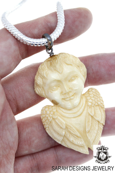 Winged Cupid Carving Pendant 4mm Snake Chain C216