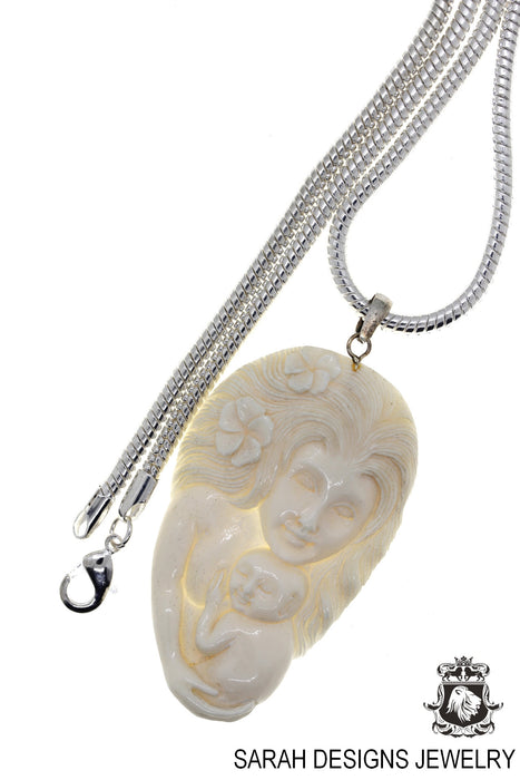 Baby cuddling with Woman Carving Pendant 4mm Snake Chain C225