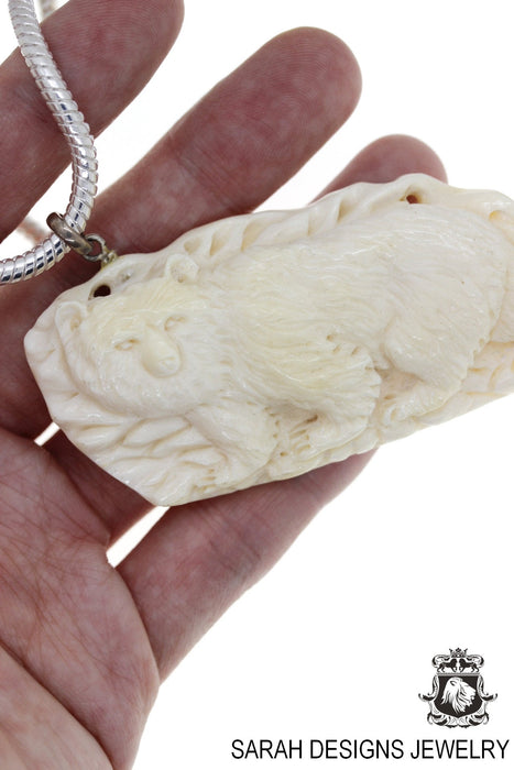 Grizzly Bear Carving Silver Pendant & Chain C231