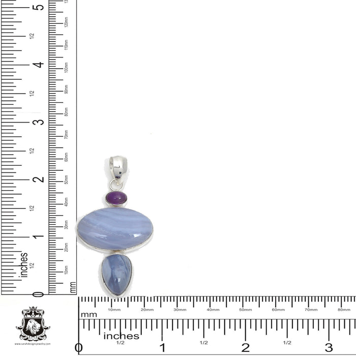 Blue Lace Agate Pendant & Chain P6428