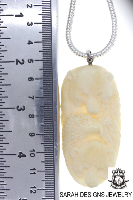 Bear Eagle Carving Silver Pendant & Chain C242