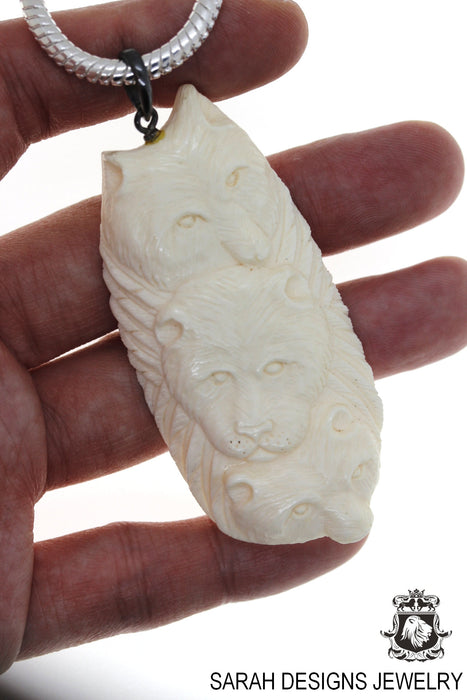 Wolf Cheetah Carving Silver Pendant & Chain C249