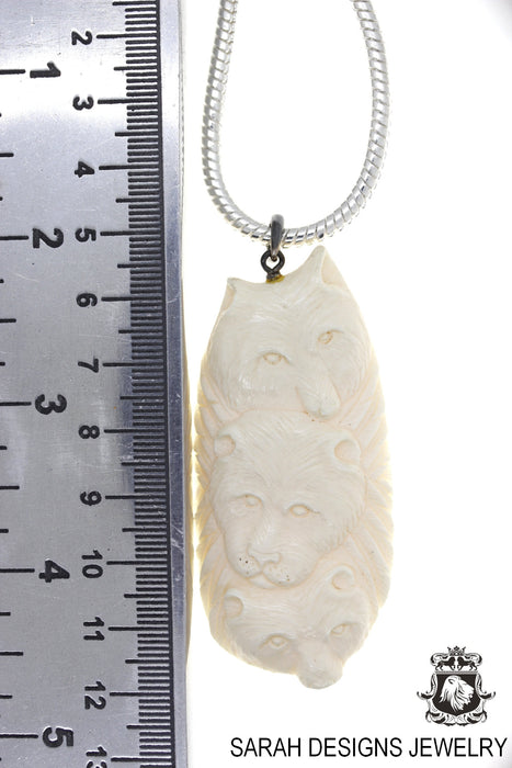 Wolf Cheetah Carving Silver Pendant & Chain C249